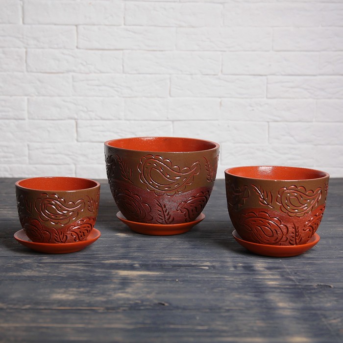 Набор кашпо 3 шт. "Турция" зелёное, двухцветное 3 л/ 2 л/ 1 л