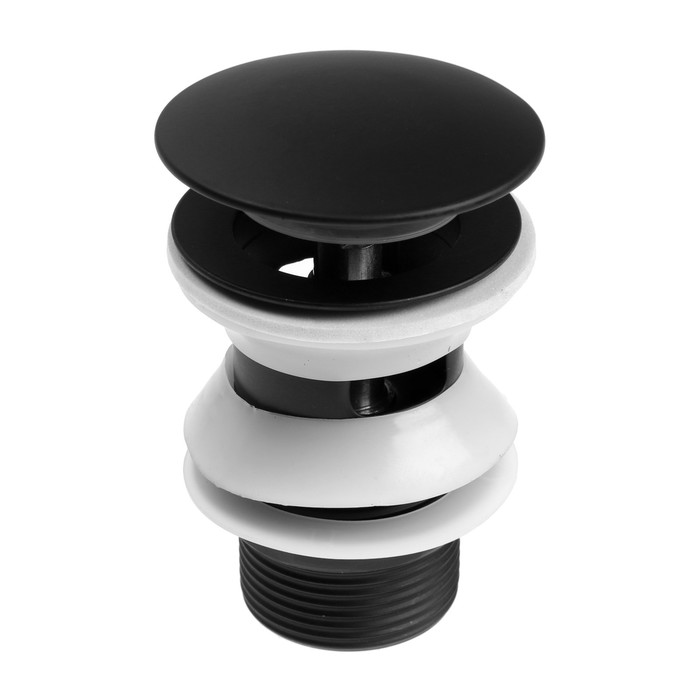 Донный клапан ZEIN engr, большая кнопка, с переливом, нержавеющая сталь, черный