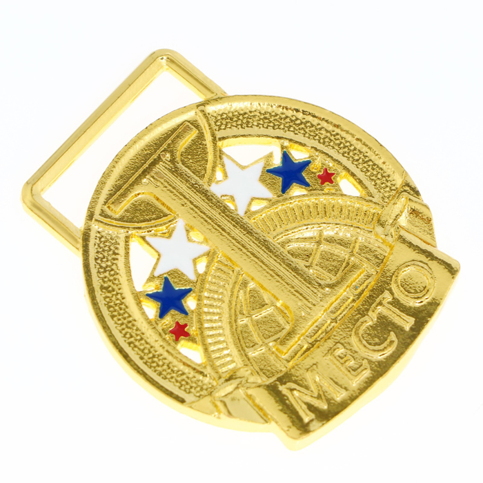 фото Медаль призовая 193 диам 3.5 см. 1 место, триколор. цвет зол. без ленты командор