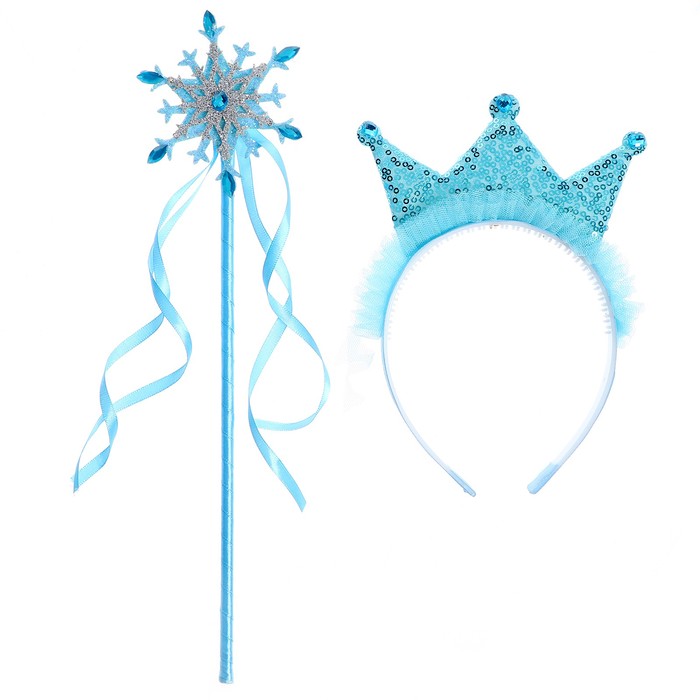 Карнавальный набор Снежная принцесса, 2 предмета: ободок, жезл, цвет голубой