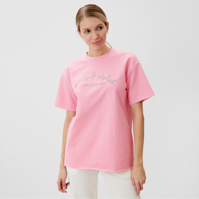 

Футболка женская MINAKU OVERSIZE FIT: SPORTY & STYLISH цвет светло-розовый, р-р 48