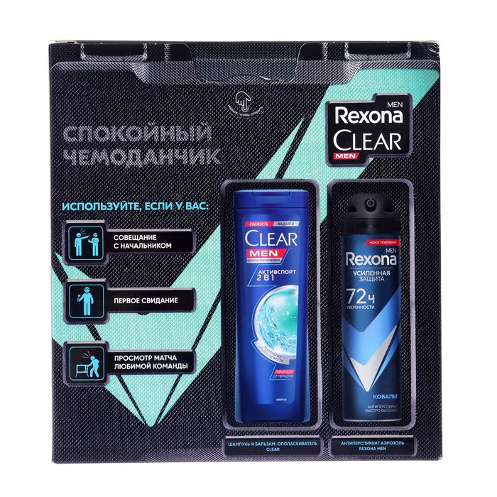 

Подарочный набор Rexona Men: дезодорант-аэрозоль, 150 мл + шампунь, 200 мл