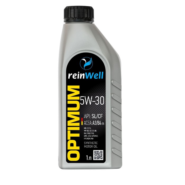 Масло моторное ReinWell 5W-30 А3/В4, HC-синтетическое, 1 л масло моторное reinwell 5w 30 api sn hc синтетическое 60 л
