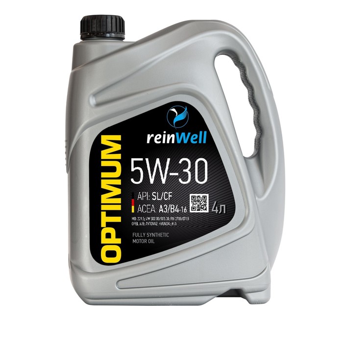 Масло моторное ReinWell 5W-30 А3/В4, HC-синтетическое, 4 л масло моторное reinwell 5w 30 c3 hc синтетическое 1 л