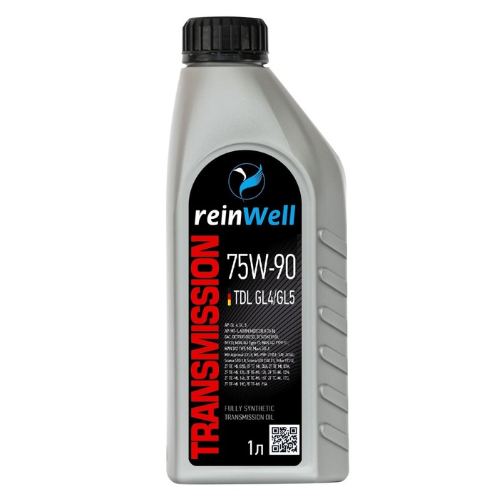 Масло трансмиссионное ReinWell 75W-90 TDL GL4/GL5, синтетическое, 1 л масло трансмиссионное reinwell 80w 90 gl5 минеральное 200 л