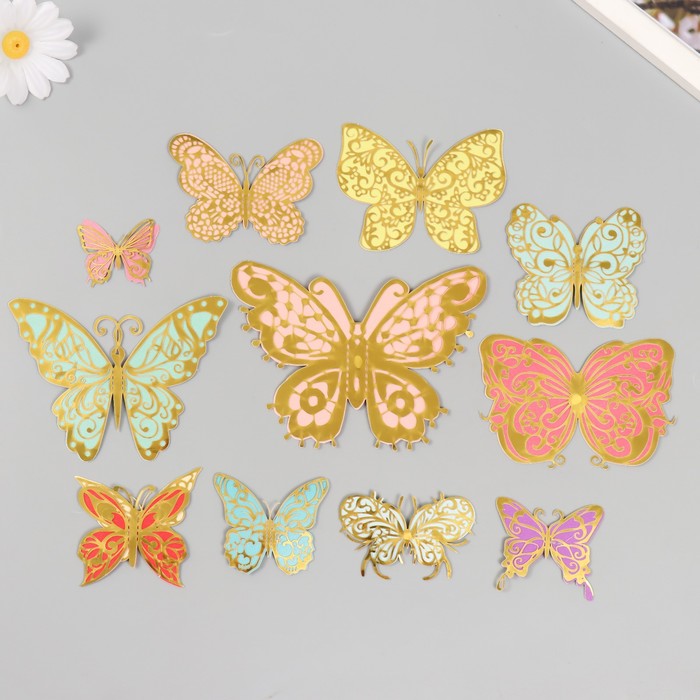 Бабочки картон двойные крылья Ажурные. Нежные расцветки набор 12 шт h=4-10 см магнит пластик бабочки двойные крылья фосфорные набор 12 шт