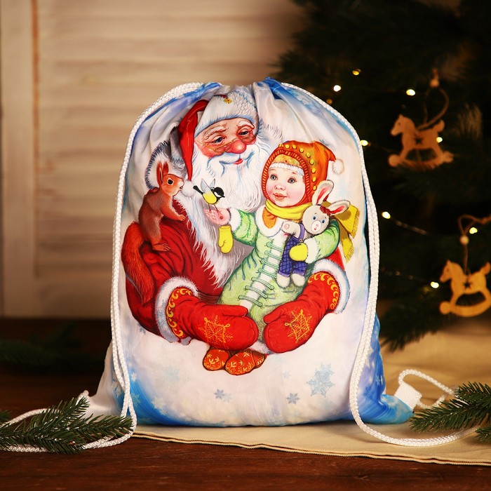 

Мешок новогодний на шнурке, цвет белый/разноцветный