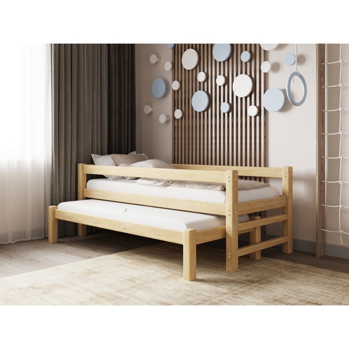 Кровать «Виго» с выдвижным спальным местом 2 в 1, 70 × 190 см, массив сосны, без покрытия кровать виго с выдвижным спальным местом 3 в 1 90 × 190 см массив сосны без покрытия