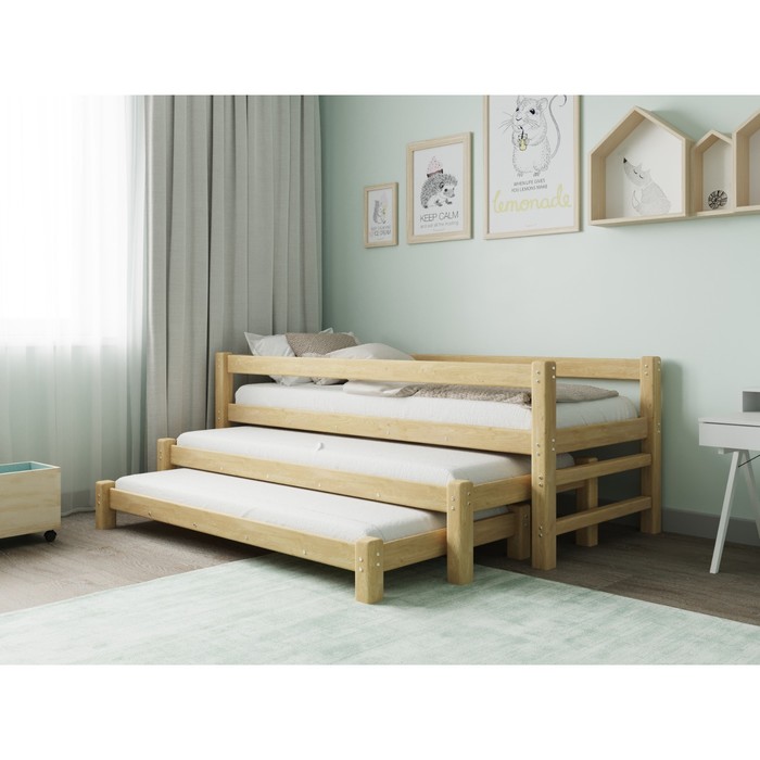 Кровать «Виго» с выдвижным спальным местом 3 в 1, 70 × 190 см, массив сосны, без покрытия кровать виго с выдвижным спальным местом 2 в 1 70 × 200 см массив сосны без покрытия