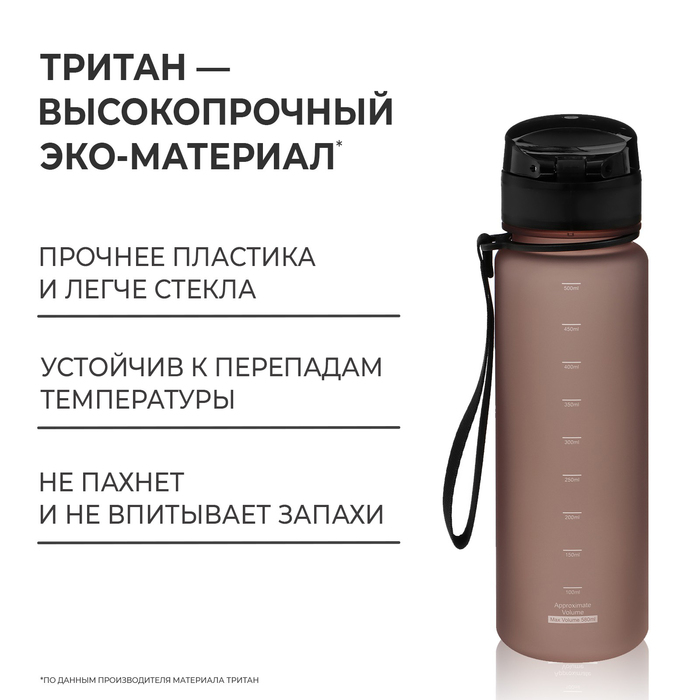 Бутылка спортивная для воды ONLYTOP Fitness, 500 мл, цвет серый