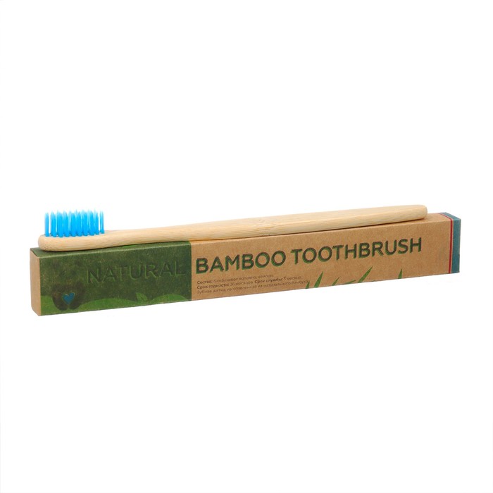 Зубная щетка бамбуковая средняя в коробке, синяя