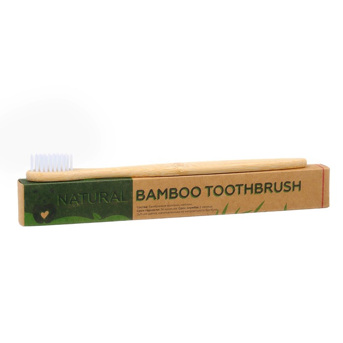 Зубная щетка бамбуковая мягкая, в коробке, белая