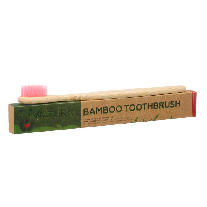 Зубная щетка бамбуковая средняя в коробке, розовая