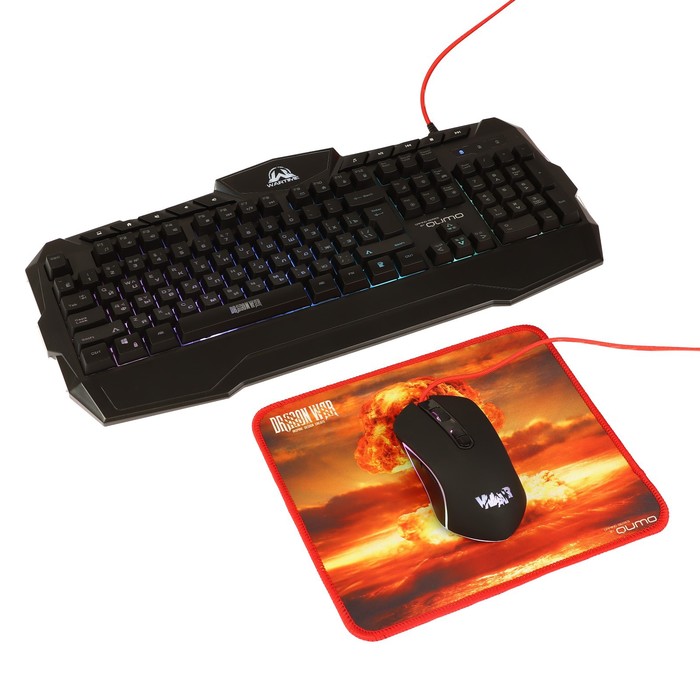 

Игровой набор Qumo Wartime K51/M67 3 в 1, клавиатура+мышь+ковер, 3200 dpi
