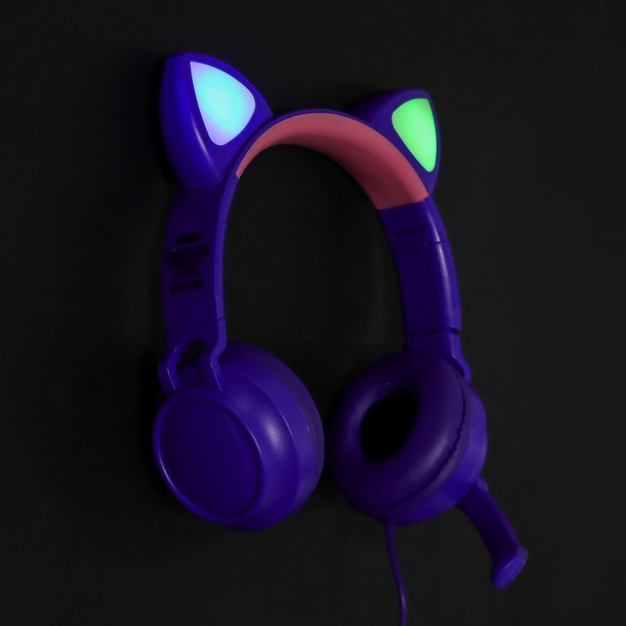 Наушники Qumo Game Cat Purple, игровые, микрофон, USB+3.5 мм, 2м, фиолетовые цена и фото