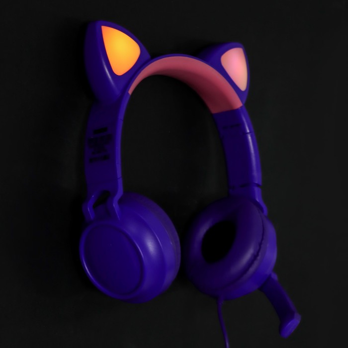 фото Наушники qumo game cat purple, игровые, микрофон, usb+3.5 мм, 2м, фиолетовые