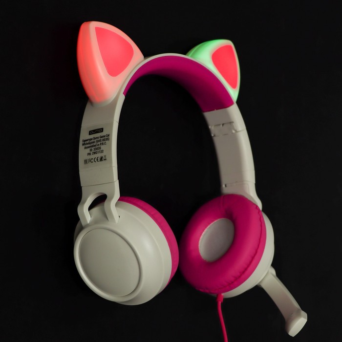 цена Наушники Qumo Game Cat White, игровые, микрофон, USB+3.5 мм, 2м, бело/розовые