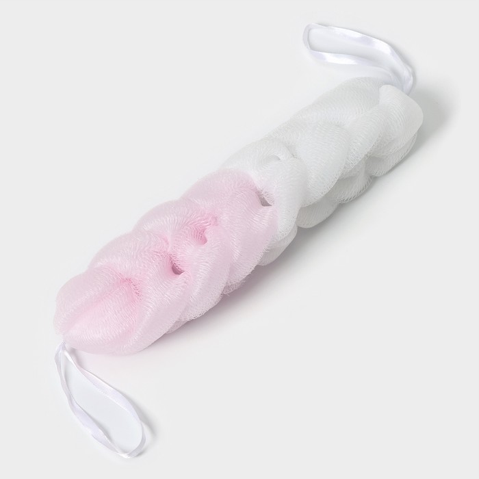 цена Мочалка - косичка для тела CUPELLIA SPA, 70 гр, цвет бело-розовый