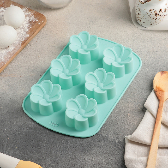 Форма для выпечки, 6 ячеек, 25х17х4 см "Незабудка", цвета МИКС