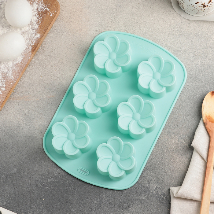 Форма для выпечки, 6 ячеек, 25х17х4 см "Незабудка", цвета МИКС