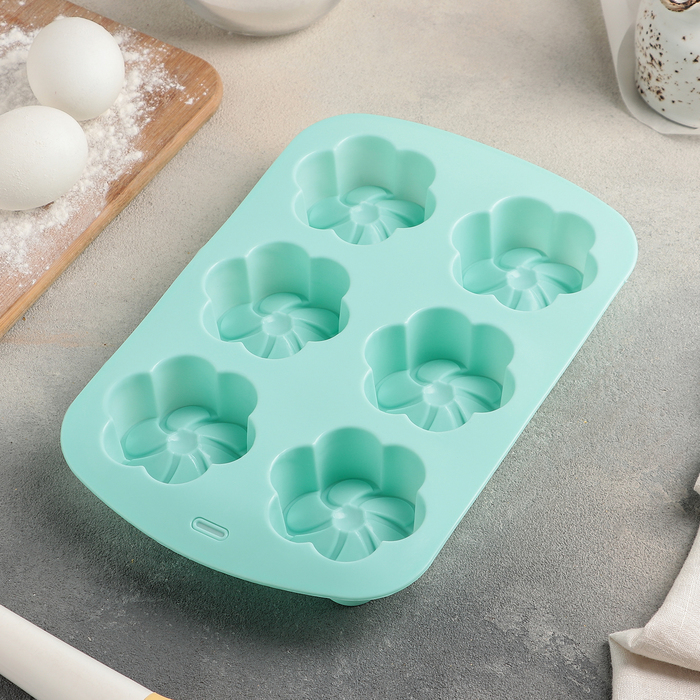 Форма для выпечки, 6 ячеек, 25х17х4 см "Незабудка", цвета МИКС