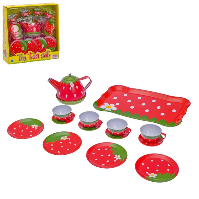 Набор металлической посудки "Клубничка", 14 предметов