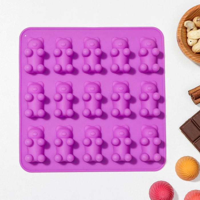 Форма для мармелада 18х2 см "Медвежата", 15 ячеек, цвета МИКС