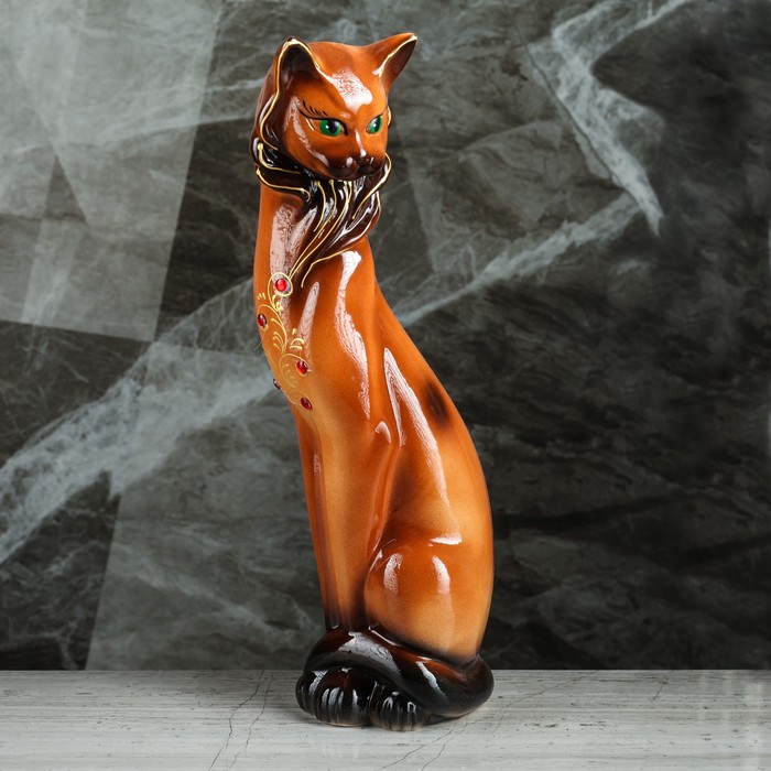 Копилка "Кошка Иден" глазурь, стразы, коричневая, микс