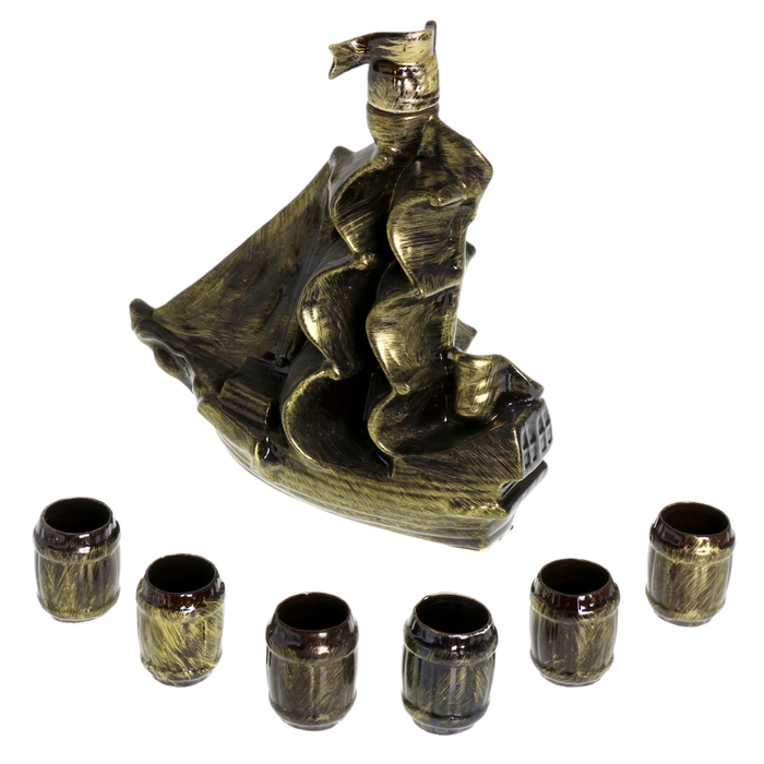 Штоф с рюмками "Парус", большой, золото, 7 предметов, 1,8 л