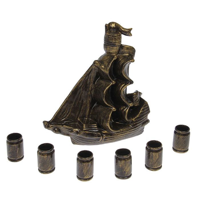 Штоф с рюмками "Парус", большой, золото, 7 предметов, 1,8 л