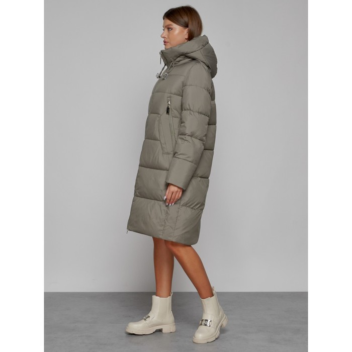 Пальто утепленное зимнее женское, размер 42, цвет хаки