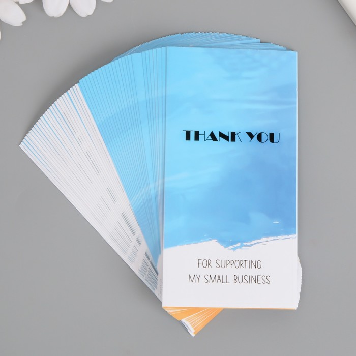 Наклейка бумага благодарность Спасибо синяя набор 50 шт 10х5 см