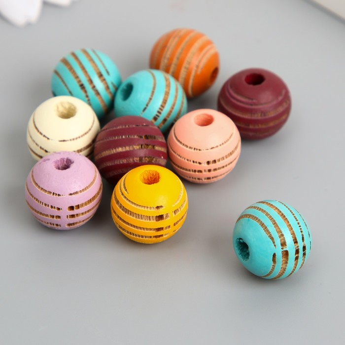 фото Бусина для творчества дерево "шарик с полосками" микс d=1,6 см арт узор