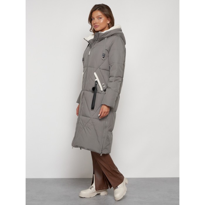 Пальто утепленное зимнее женское, размер 56, цвет хаки