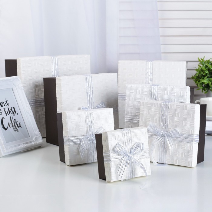 Набор коробок 7в1 "Фактура", бежевый, 22 х 22 х 12 - 10 х 10 х 6 см