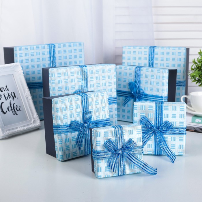 Набор коробок 7в1 "Фактура", голубой, 22 х 22 х 12 - 10 х 10 х 6 см