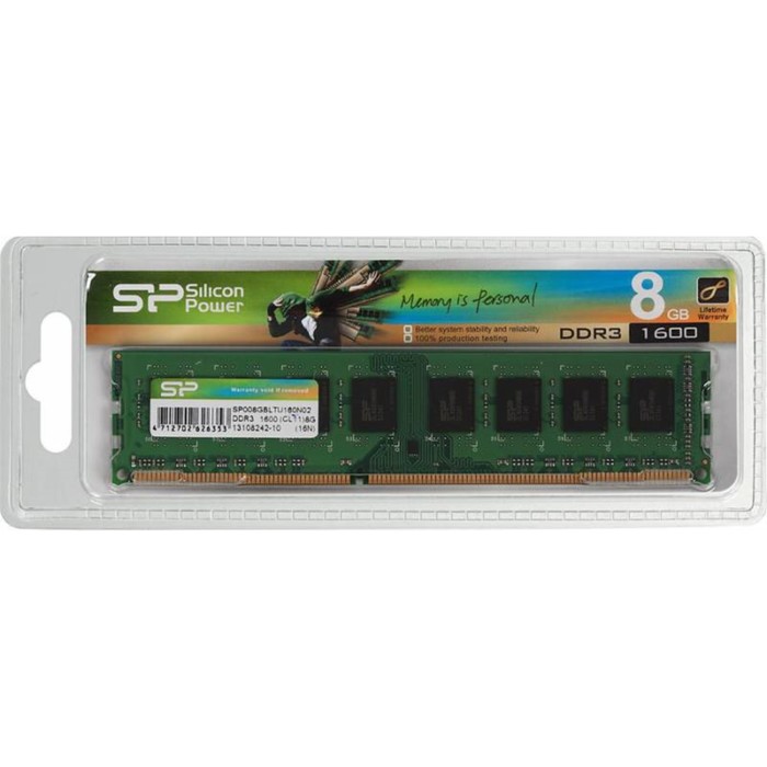 Память DDR3 8GB 1600MHz Silicon Power SP008GBLTU160N02 RTL PC3-12800 CL11 DIMM 240-pin 1.5В 100449 память ddr3 8gb 1600mhz patriot pv38g160c0 rtl pc3 12800 cl10 dimm 240 pin 1 5в