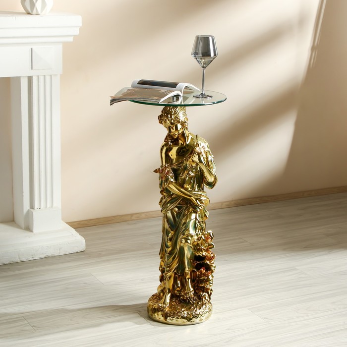 Стол декоративный Девушка с птицами золото 38х38х80 см