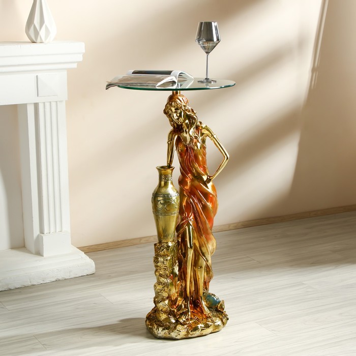 Стол декоративный Девушка у вазы золото 45х45х98 см