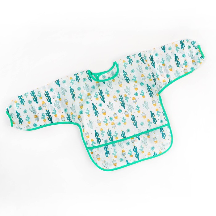 фото Нагрудник с рукавами и карманом «кактус», рубашка, 0-2 года (рукав 34см, грудь 43*36см) mum&baby