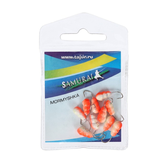 

Мормышка свинцовая Samurai "Личинка Б" с отверстием, белое брюшко, оранжевая спинка, фосфорная 5/10 мм