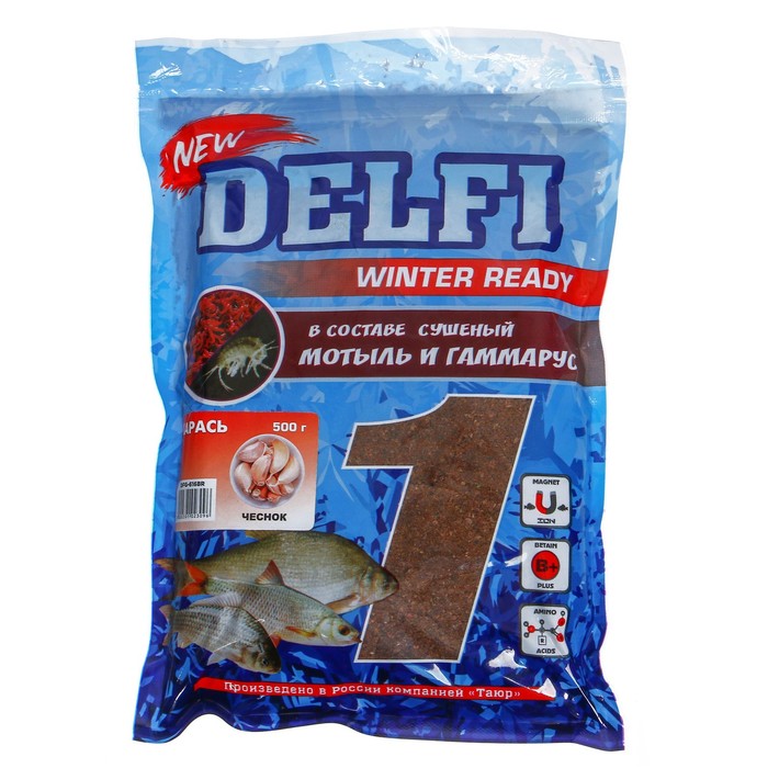 прикормка delfi зимняя ice ready увлажненная лещ плотва какао корица коричневая 500 г Прикормка зимняя увлажненная DELFI ICE Ready, карась, чеснок, коричневая, 500 г