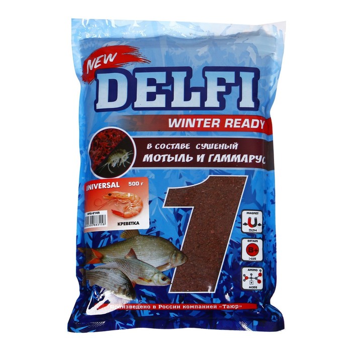 прикормка delfi зимняя ice ready увлажненная универсал креветка красная блестки 500 г Прикормка зимняя увлажненная DELFI ICE Ready, универсальная, креветка, красная + блёстки, 500 г