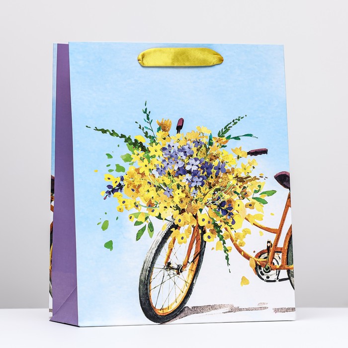 Пакет подарочный Цветочный велосипед, 26 х 32 х 12 см