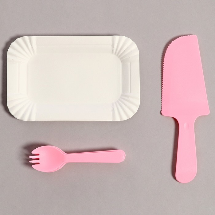 набор одноразовой посуды праздничный 6 персон цвет микс Набор одноразовой посуды, 6 шт, цвет розовый