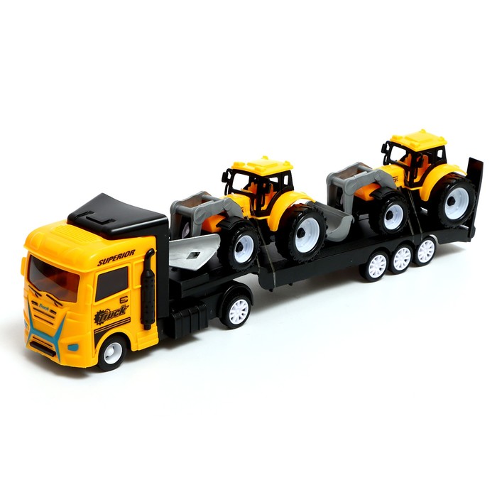 Грузовик инерционный «Автовоз», с 2 тракторами, цвет МИКС фотографии