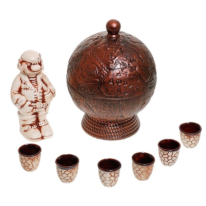 Штоф с рюмками "Глобус-бар" медь, 8 предметов, 0,5 л