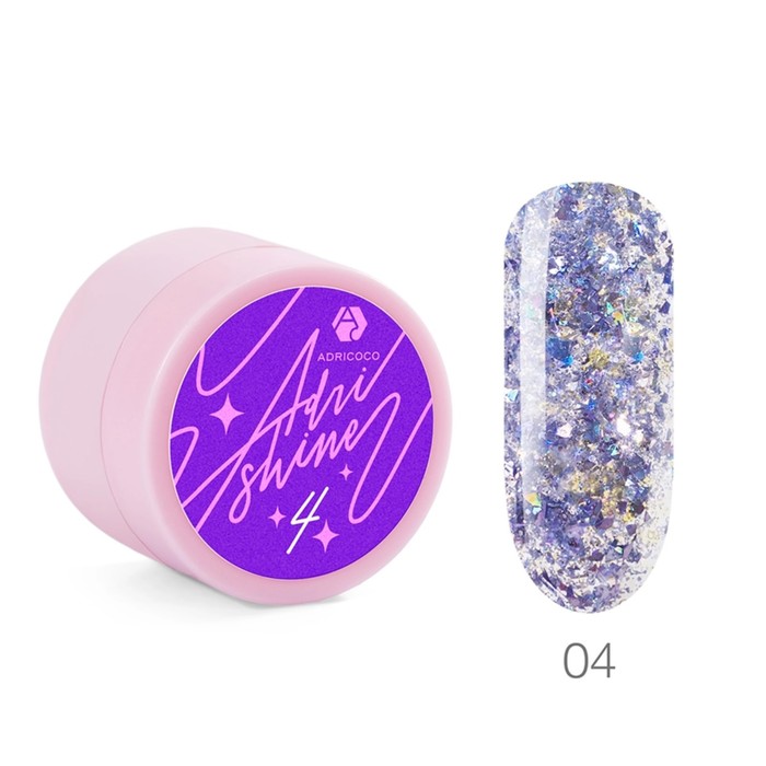 Гель для дизайна ногтей Adricoco Shine, светоотражающий, с голографическим глиттером, №04 сказочный фиолетовый фото