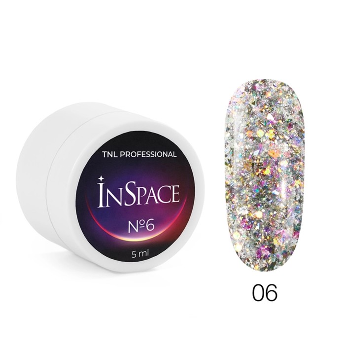 цена Гель для дизайна ногтей TNL Professional InSpace, светоотражающий, с голографическим глиттером, №06 галактический р