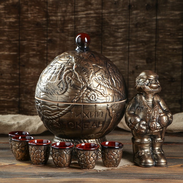 Штоф с рюмками "Бар глобус" бронза, 8 предметов, 0,5 л